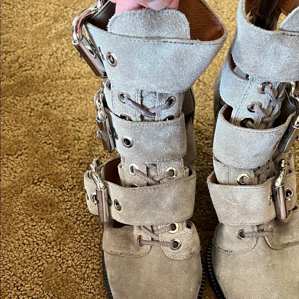 Jeffrey Campbell Taupe Multi-Buckle Heeled Boots - Picture 2 of 7